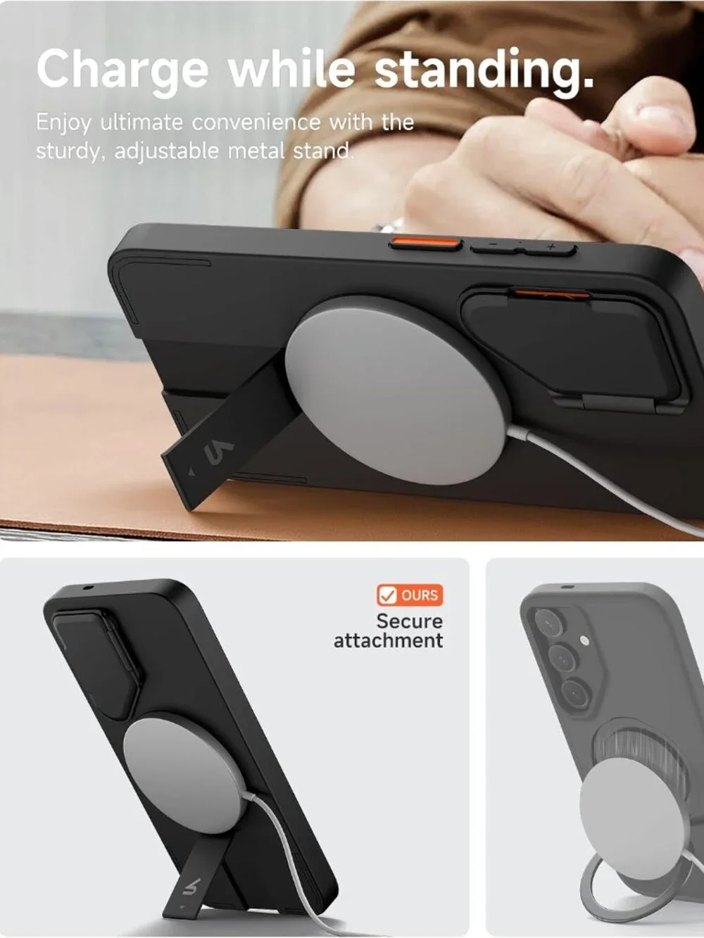SURITCH Samsung Galaxy S25 Plus Case MagSafe Camera Cover Kickstand Black